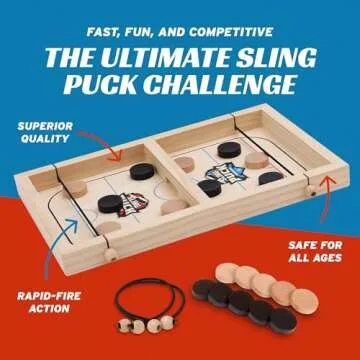 Crazy Games Fun Games Sling Puck Table Board Game – 14" Wooden Family Game, Competitive for All Ag...