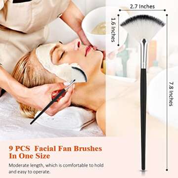 9 Pieces Facial Brushes Fan Mask Brushes, Soft Facial Applicator Brushes Tools for Peel Glycolic Mas...