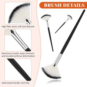 9 Pieces Facial Brushes Fan Mask Brushes, Soft Facial Applicator Brushes Tools for Peel Glycolic Mask Makeup for Mud Cream (Black and Silver)