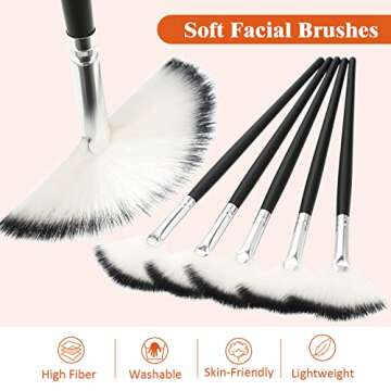 9 Pieces Facial Brushes Fan Mask Brushes, Soft Facial Applicator Brushes Tools for Peel Glycolic Mask Makeup for Mud Cream (Black and Silver)