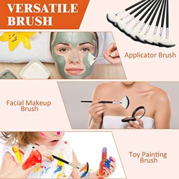 9 Pieces Facial Brushes Fan Mask Brushes, Soft Facial Applicator Brushes Tools for Peel Glycolic Mask Makeup for Mud Cream (Black and Silver)