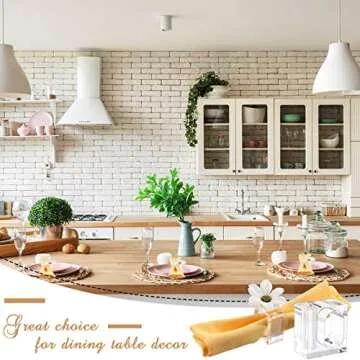 Flower Napkin Rings Acrylic Napkin Holder for Cloth Napkins Flower Bud Square Napkin Ring Clear Napkin Holders Bud Vase Combo for Wedding, Birthday Banquet Table Decor, 1.77 x 1.97 Inch(12 Pcs)