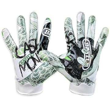 Battle Sports Cash Money Wide Receiver Football Gloves, Ultra Stick Adult & Youth Gloves - Adult Med...