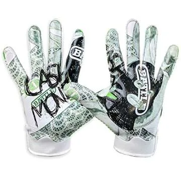 Battle Sports Cash Money Wide Receiver Football Gloves, Ultra Stick Adult & Youth Gloves - Adult Med...