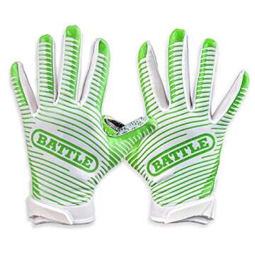 Battle Sports Cash Money Wide Receiver Football Gloves, Ultra Stick Adult & Youth Gloves - Adult Medium, Neon Green/White