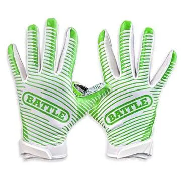 Battle Sports Cash Money Wide Receiver Football Gloves, Ultra Stick Adult & Youth Gloves - Adult Medium, Neon Green/White