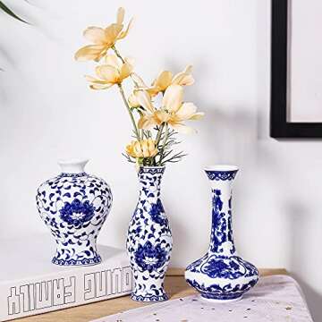 Bigsee Small Blue and White Vase Classical Ceramic Vases Set of 3, Chinese Porcelain Vases with Art ...