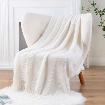 BATTILO HOME Cream Throw Blanket: Soft & Stylish 50"x60" Cozy Decor