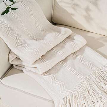 BATTILO HOME Cream Throw Blanket for Couch and Decor
