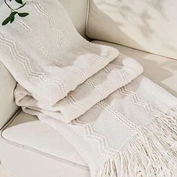 BATTILO HOME Cream Throw Blanket for Couch and Decor