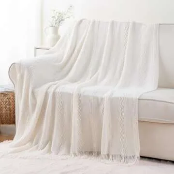 BATTILO HOME Cream Throw Blanket for Couch and Decor