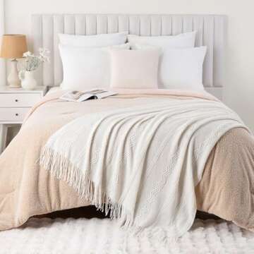 BATTILO HOME Cream Throw Blanket for Couch and Decor