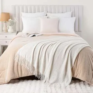 BATTILO HOME Cream Throw Blanket for Couch and Decor