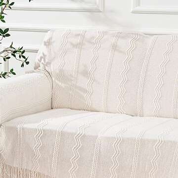 BATTILO HOME Cream Throw Blanket for Couch and Decor