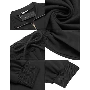 ELESOL Womens Jogger Sweatpants Long Sleeve Track Suits Casual 2 Piece Sets High Collar Sweatsuit Set Black XL