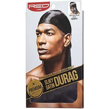 Red by Kiss Silky Satin Durag Premium Smooth Silky Durag for Men & Women 360 Waves Headwraps (Black)