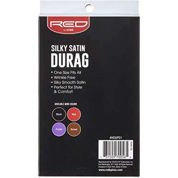 Red by Kiss Silky Satin Durag Premium Smooth Silky Durag for Men & Women 360 Waves Headwraps (Black)