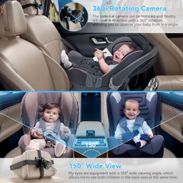 HNSEM Baby Car Camera for iPhone - 360°Rotating USB Plug and Play Easy Install 3 Mins 1080P Rear Facing Car Camera for Baby| Car Baby Monitor with Night Vision, Video Recording, 150°Wide View Angle