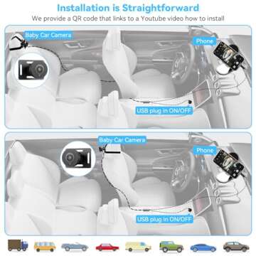 HNSEM Baby Car Camera for iPhone - 360°Rotating USB Plug and Play Easy Install 3 Mins 1080P Rear Facing Car Camera for Baby| Car Baby Monitor with Night Vision, Video Recording, 150°Wide View Angle