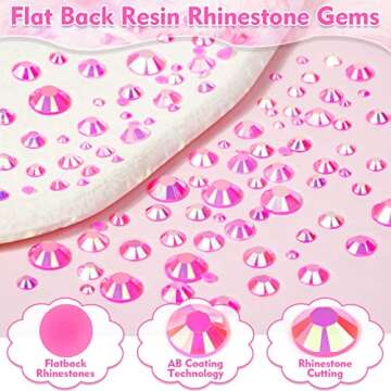 B7000 Adhesive Glue with 14000Pcs Hot Pink Rhinestones for Crafts, Rose AB Color Jelly Rhinestones Flatback Resin Bling Gems with Tweezer for Shoes, Tumblers, Clothes Decoration