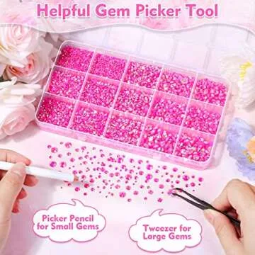 B7000 Adhesive Glue with 14000Pcs Hot Pink Rhinestones for Crafts, Rose AB Color Jelly Rhinestones Flatback Resin Bling Gems with Tweezer for Shoes, Tumblers, Clothes Decoration