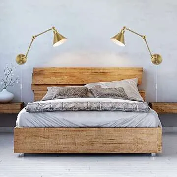 TRLIFE Wall Sconce Plug in, Brushed Brass Dimmable Wall Sconce Swing Arm Wall Lights Plug in Wall Mounted Light with 6FT Plug in Cord, E26 Base, UL Listed(1 Pack)