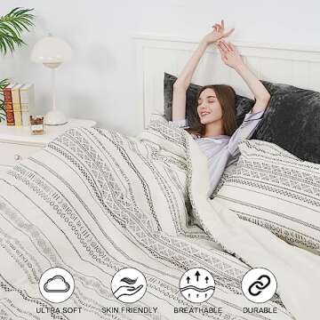 PHF 100% Cotton Jacquard Duvet Cover King Size, 3 Pieces Soft Breathable Duvet Set for All Season, P...