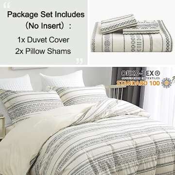 PHF 100% Cotton Jacquard Duvet Cover King Size, 3 Pieces Soft Breathable Duvet Set for All Season, Pre-Washed Boho Textured Comforter Cover with 2 Pillow Shams, 106"x 92", Black and Ivory
