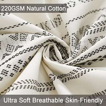 PHF 100% Cotton Jacquard Duvet Cover King Size, 3 Pieces Soft Breathable Duvet Set for All Season, Pre-Washed Boho Textured Comforter Cover with 2 Pillow Shams, 106"x 92", Black and Ivory