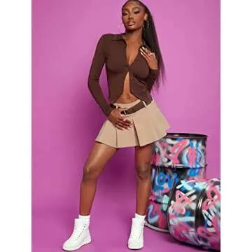 Floerns Women's A Line Flare Jean Denim Mini Skirt with Pocket