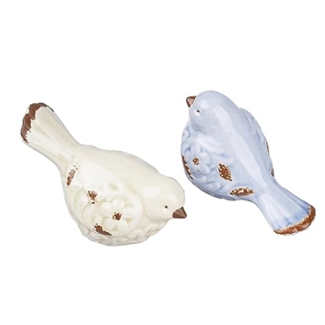 FICITI Distressed Ceramic Bird fgurines in Crackle Finish for Home and Outdoor Decor - Assorted Set of 2