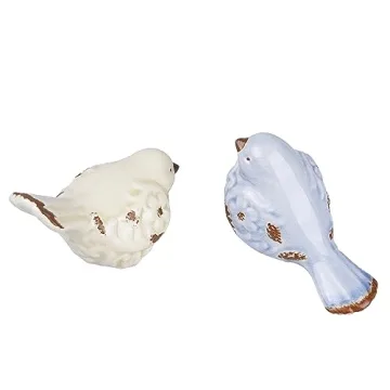 FICITI Distressed Ceramic Bird fgurines in Crackle Finish for Home and Outdoor Decor - Assorted Set of 2