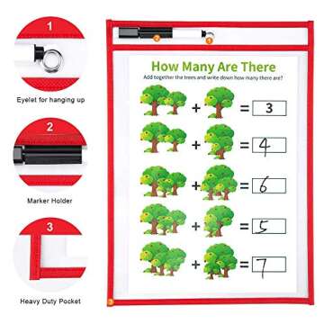 Dry Erase Pockets - Reusable and Eco-Friendly Classroom Essential - 6 Pack