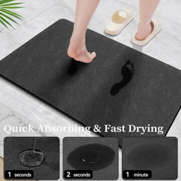 Bath Mat Rugs 24x17 - Diatomaceous Earth Bath Mat Quick Dry Absorbing Bathroom Rugs Rubber Non Slip Thin Bathroom Mat Fit Under Door, Bath Mat for Bathroom Floor, Tub and Shower, Sink, Dark Grey