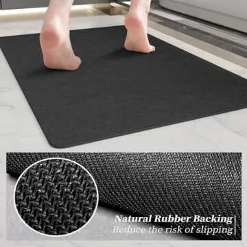 Bath Mat Rugs 24x17 - Diatomaceous Earth Bath Mat Quick Dry Absorbing Bathroom Rugs Rubber Non Slip Thin Bathroom Mat Fit Under Door, Bath Mat for Bathroom Floor, Tub and Shower, Sink, Dark Grey