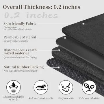 Bath Mat Rugs 24x17 - Diatomaceous Earth Bath Mat Quick Dry Absorbing Bathroom Rugs Rubber Non Slip Thin Bathroom Mat Fit Under Door, Bath Mat for Bathroom Floor, Tub and Shower, Sink, Dark Grey