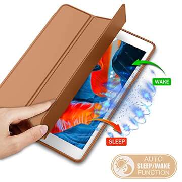 iMieet iPad 9th Generation Case 2021/iPad 8th Generation Case 2020 10.2 Inch with Pencil Holder, iPad 7th Gen 2019 Case with Soft Baby Skin Silicone Back, Auto Wake/Sleep Cover (Brown)