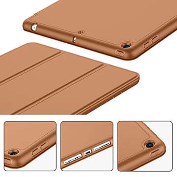 iMieet iPad 9th Generation Case 2021/iPad 8th Generation Case 2020 10.2 Inch with Pencil Holder, iPad 7th Gen 2019 Case with Soft Baby Skin Silicone Back, Auto Wake/Sleep Cover (Brown)