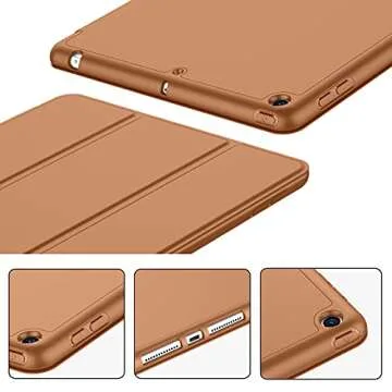 iMieet iPad 9th Generation Case 2021/iPad 8th Generation Case 2020 10.2 Inch with Pencil Holder, iPad 7th Gen 2019 Case with Soft Baby Skin Silicone Back, Auto Wake/Sleep Cover (Brown)
