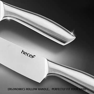 Hecef 5-Piece Silver Kitchen Knife Set - Essential Cooking Tools