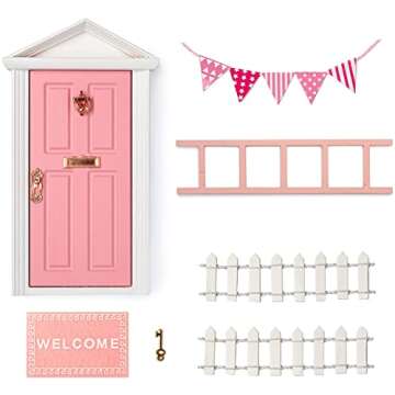 Sweet Wooden Tooth Fairy Door, Collection Experience Gift for Lost Teeth (Pink)
