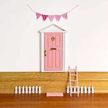 Sweet Wooden Tooth Fairy Door, Collection Experience Gift for Lost Teeth (Pink)