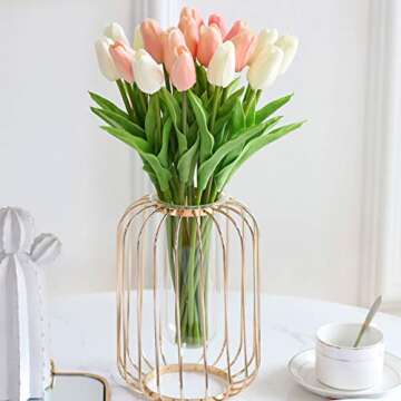 HoveBeaty Artificial Tulips Bridal Wedding Festival Decor Bouquet Real Touch PU Flower Bouquet Pack of 20 (Milk White)