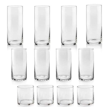 Set of 12 Multi-use Glass Cylinder Vases for Weddings