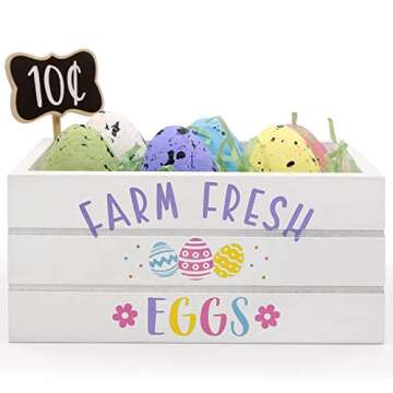 Huray Rayho Easter Mini Wood Crate Set Easter Tiered Tray Decorations Farm Fresh Eggs Wooden Sign Fa...