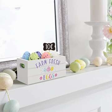 Huray Rayho Easter Mini Wood Crate Set Easter Tiered Tray Decorations Farm Fresh Eggs Wooden Sign Farmhouse Wooden Basket with Handles Rustic Wood Tiered Tray Decor for Spring Home Decor