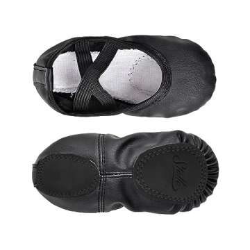 Stelle Ballet Shoes for Girls Toddler Ballet Slippers Soft Leather Boys Dance Shoes for Toddler/Little Kid/Big Kid (Black, 12ML)