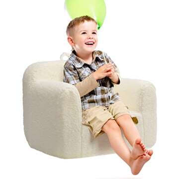 ALIMORDEN Kids Ultra-Soft Snuggle Foam Filled Chair, Toddler Cuddly Sherpa Reading Couch for Boys and Girls, Cream