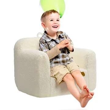 ALIMORDEN Kids Ultra-Soft Snuggle Foam Filled Chair, Toddler Cuddly Sherpa Reading Couch for Boys and Girls, Cream