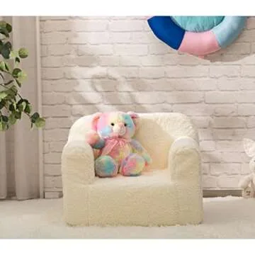 ALIMORDEN Kids Ultra-Soft Snuggle Foam Filled Chair, Toddler Cuddly Sherpa Reading Couch for Boys and Girls, Cream